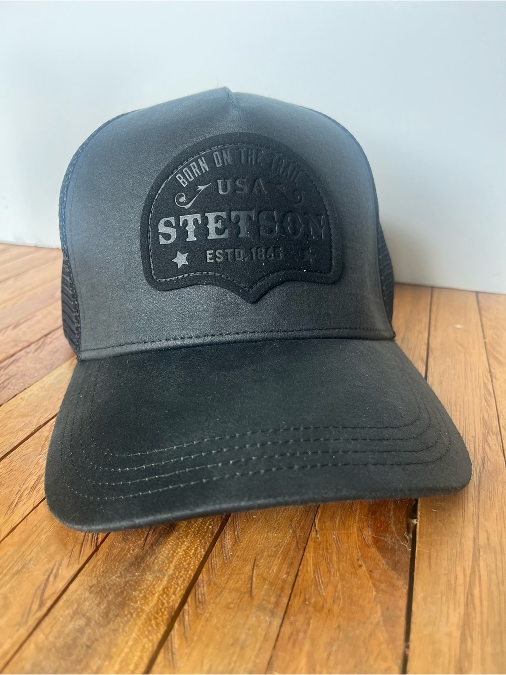 Stetson Black Mesh Trucker Cap with White Logo